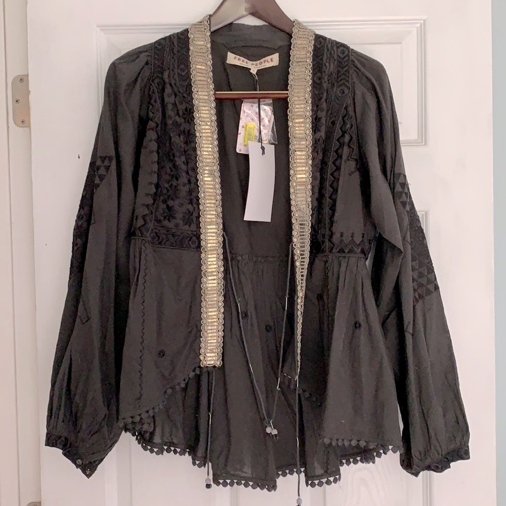 Free People Black Embellished Top